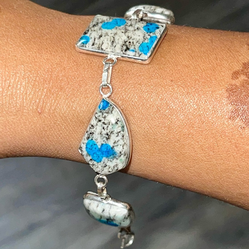 “Intuition Stone” K2 Azurite Droplets Granite Bracelet 7 1/2”- 8” - Picture 6 of 11